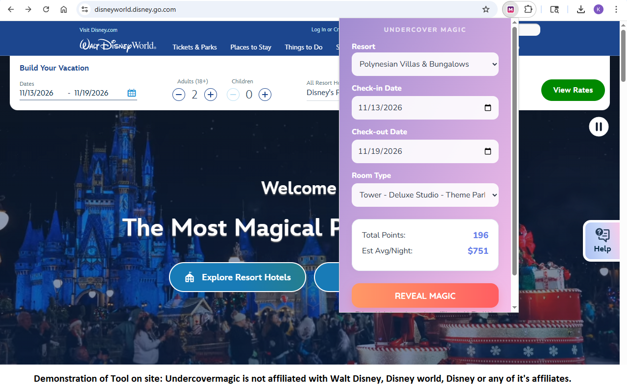 Screenshot showing the official Disney price crossed out and the lower DVC Member price revealed.